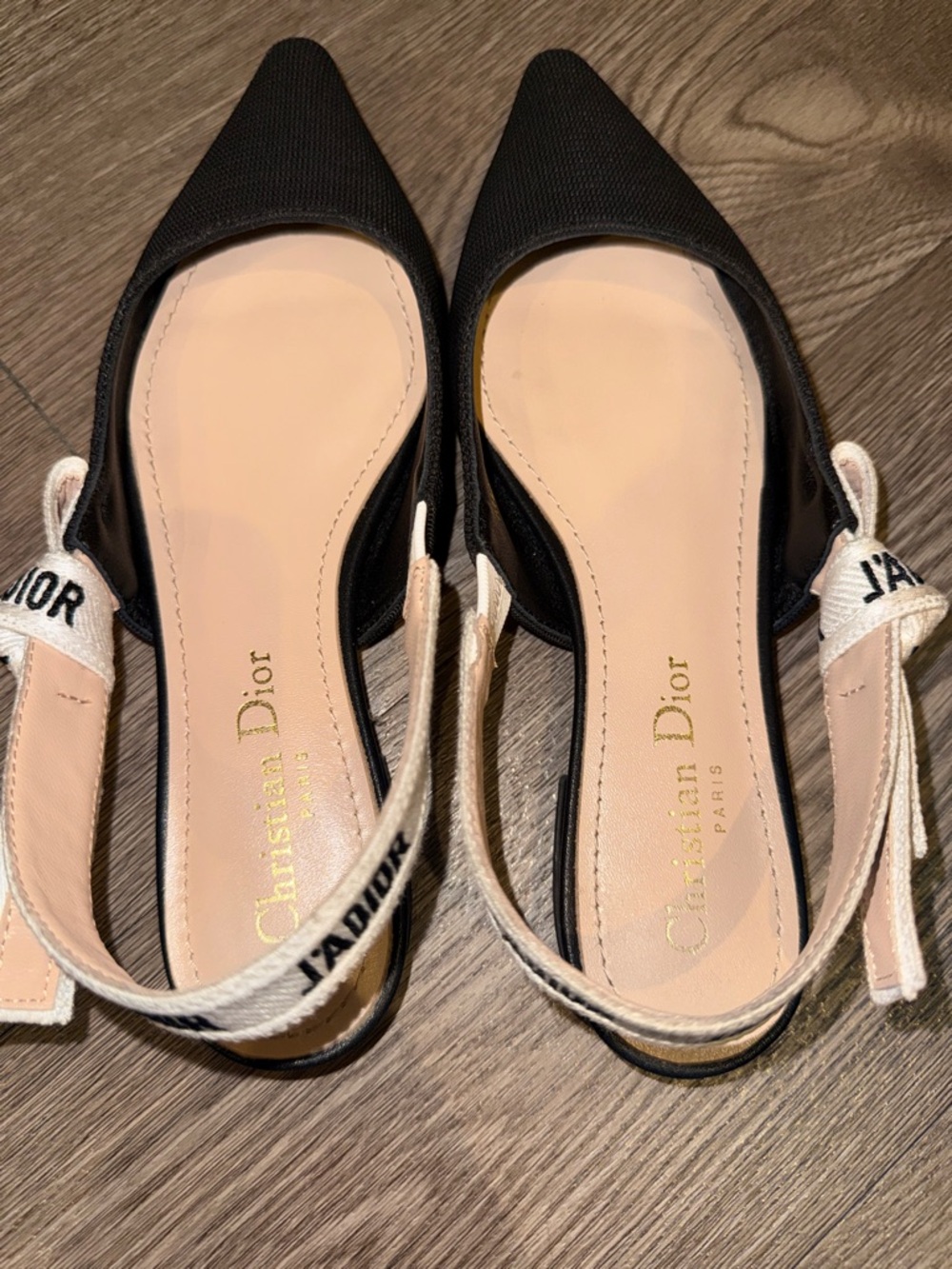 Dior Black Pointed Slingback Flats with Logo Strap - Picture 4 of 7